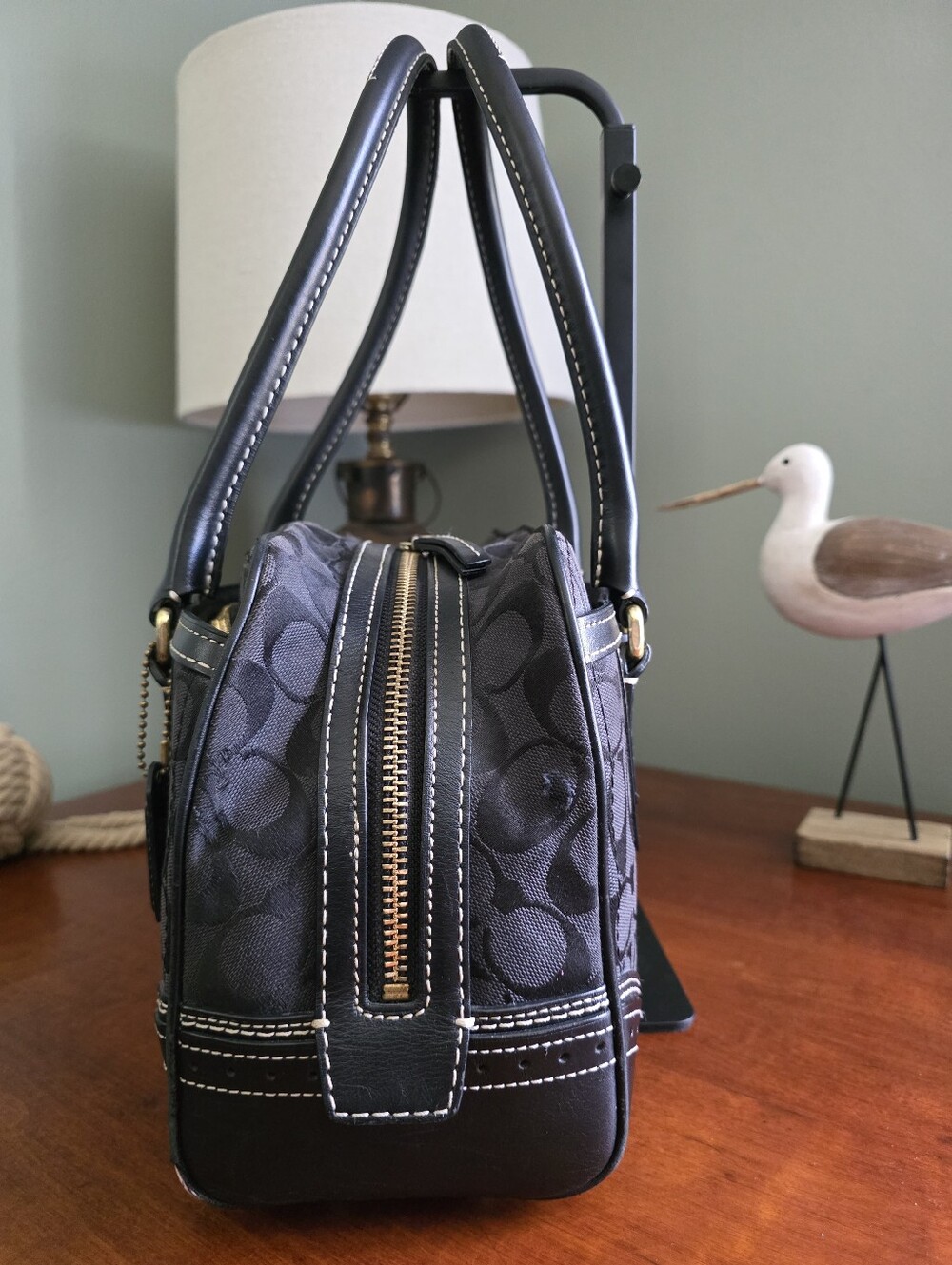 Coach 10532 Hamptons Signature Jacquard Satchel Black Leather Y2K - Picture 2 of 16